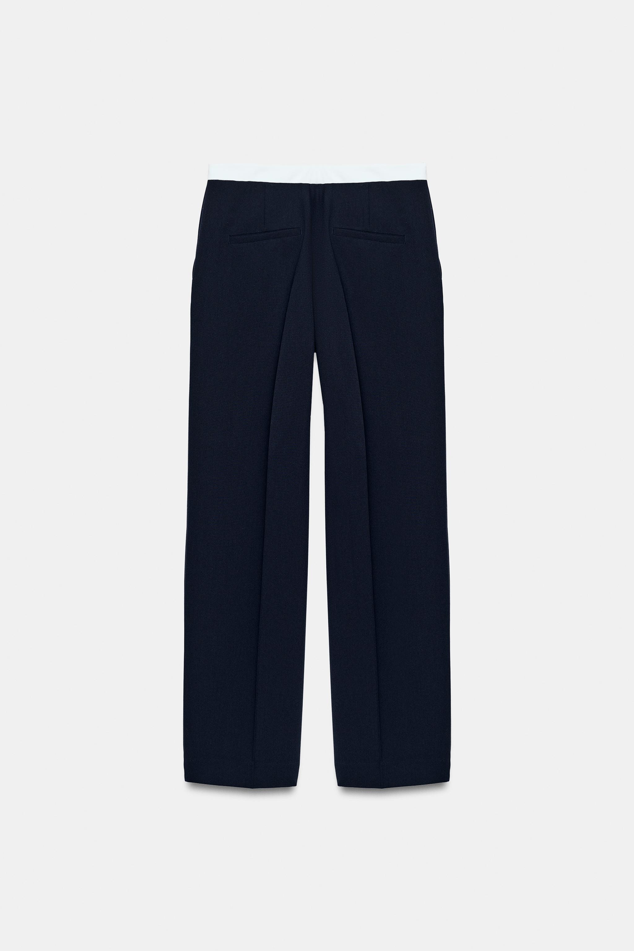 CONTRAST WAIST STRAIGHT LEG PANTS